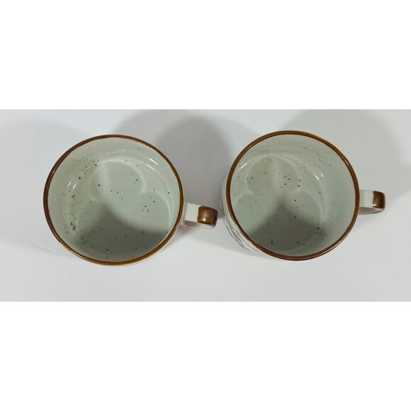 Vintage Korean Ceramic Stoneware Soup Mugs Floral Design Hand-Painted Brown & Wh - Picture 7 of 15